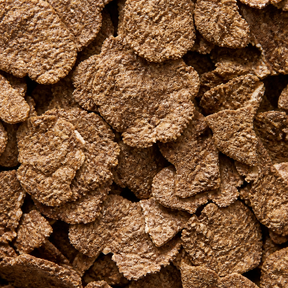 Extreme close-up of infinity foods organic bran flakes