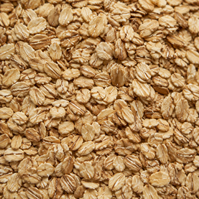 Extreme close-up of Infinity Foods Organic Muesli Base cereal flakes