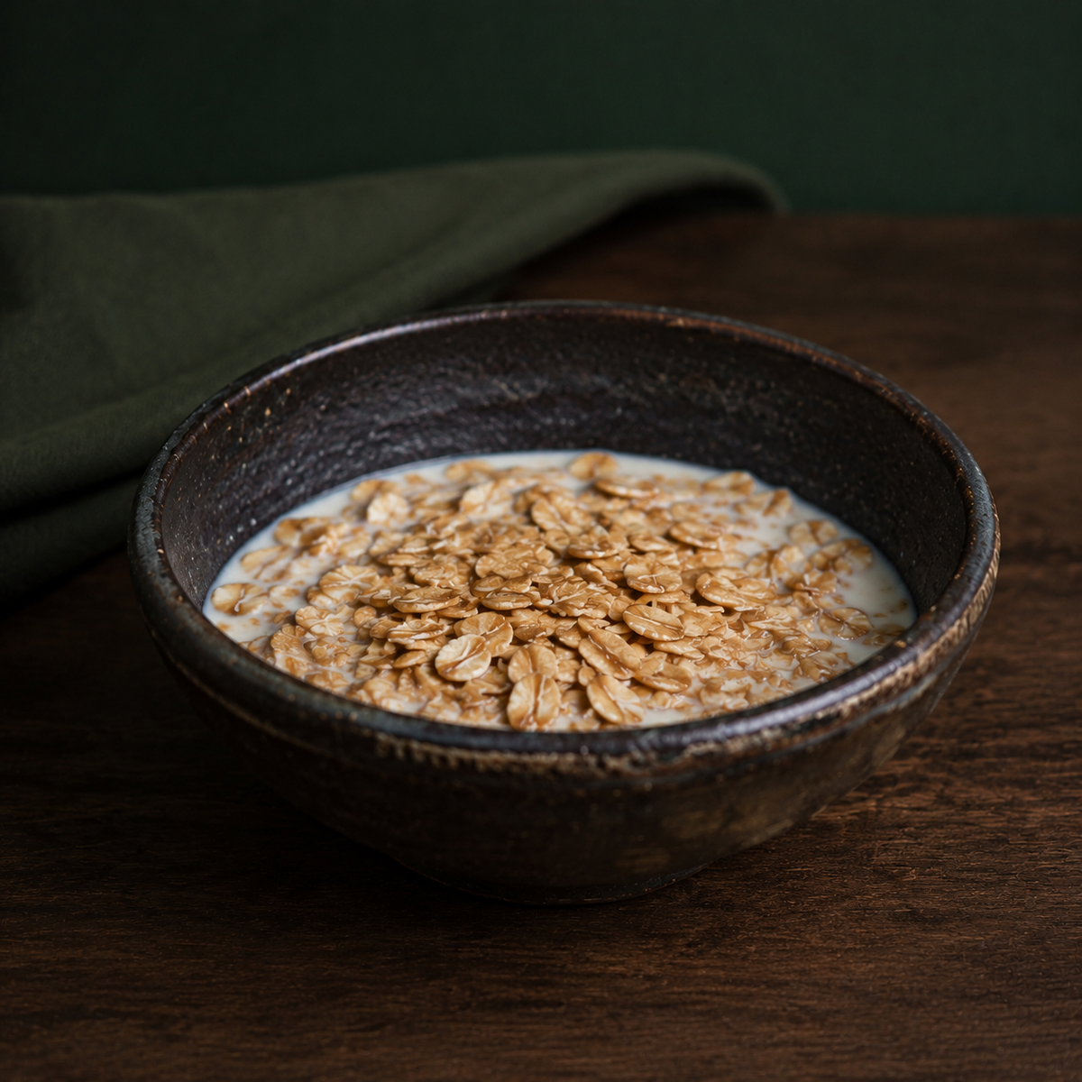 Infinity Foods Organic Muesli Base cereal flakes served with milk