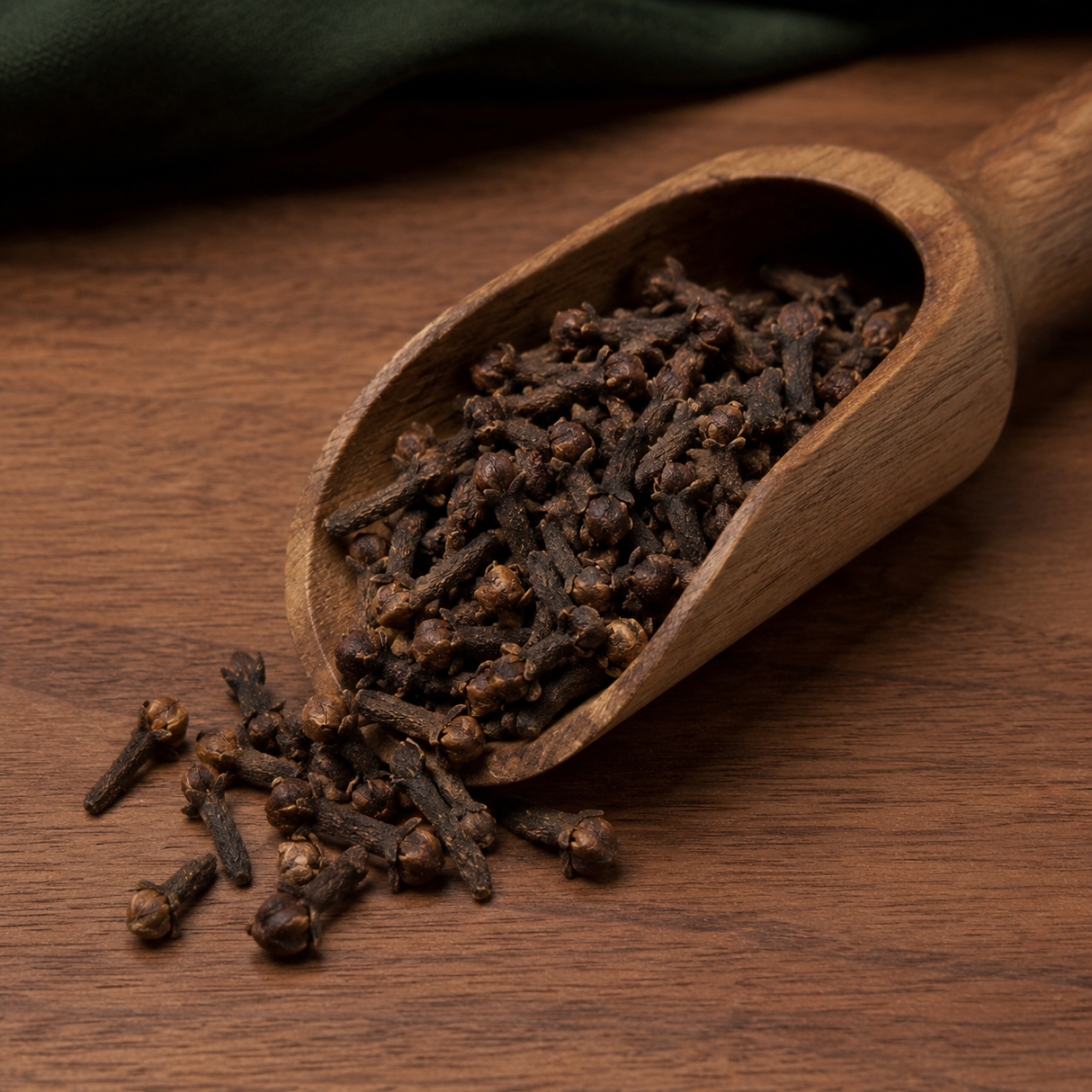 Infinity Foods Organic Whole Cloves in a walnut scoop