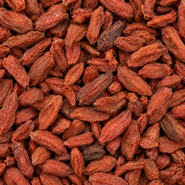 Dried goji berries extreme close-up