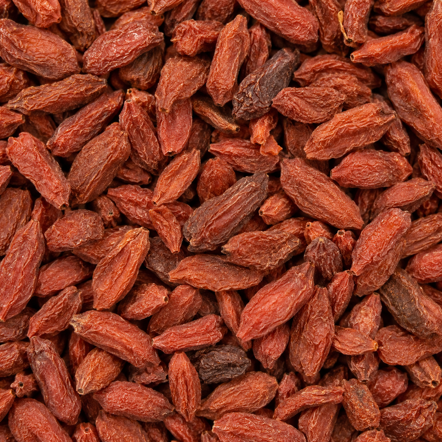 Dried goji berries extreme close-up