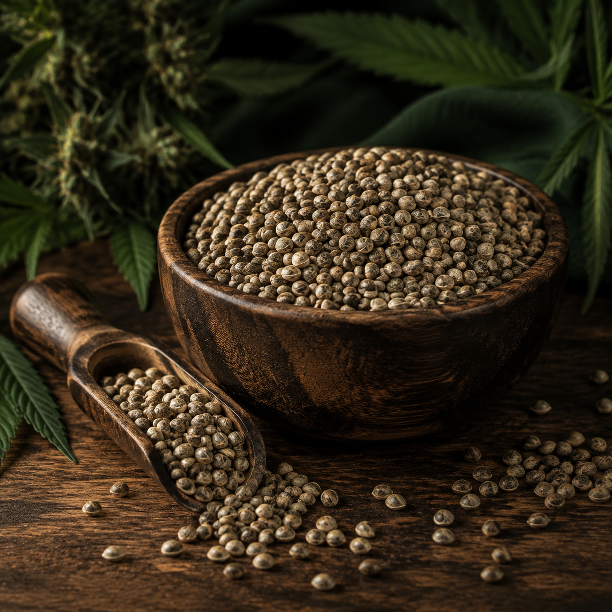 Organic whole hemp seeds serving suggestion
