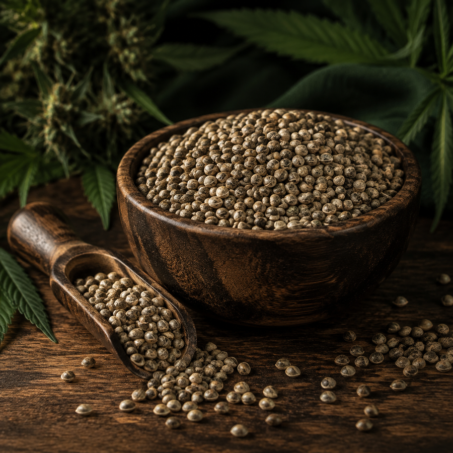Organic whole hemp seeds serving suggestion