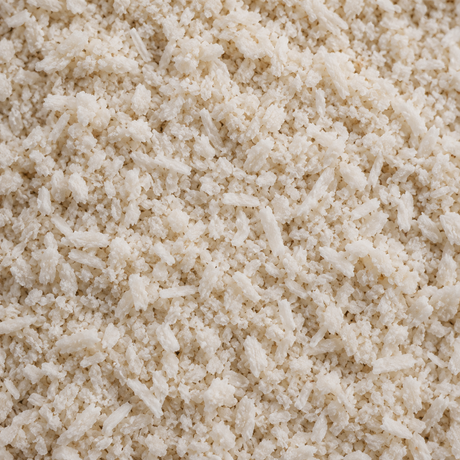Extreme close-up of Infinity Organic Desiccated Coconut