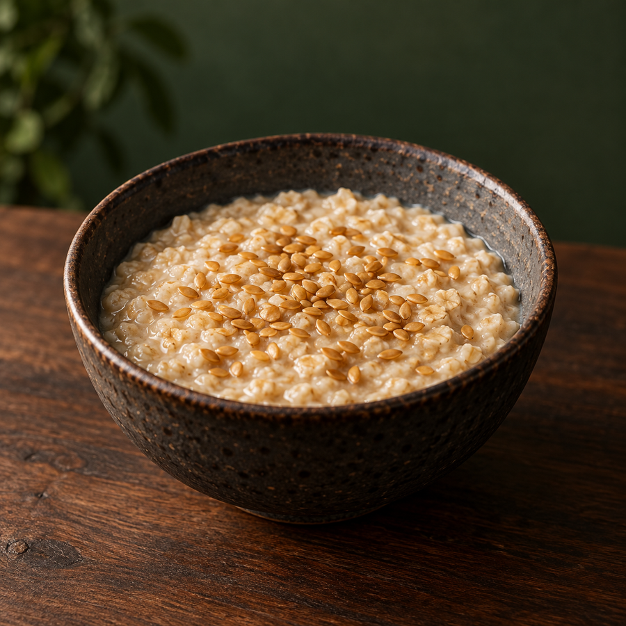 Porridge topped with organic golden linseed