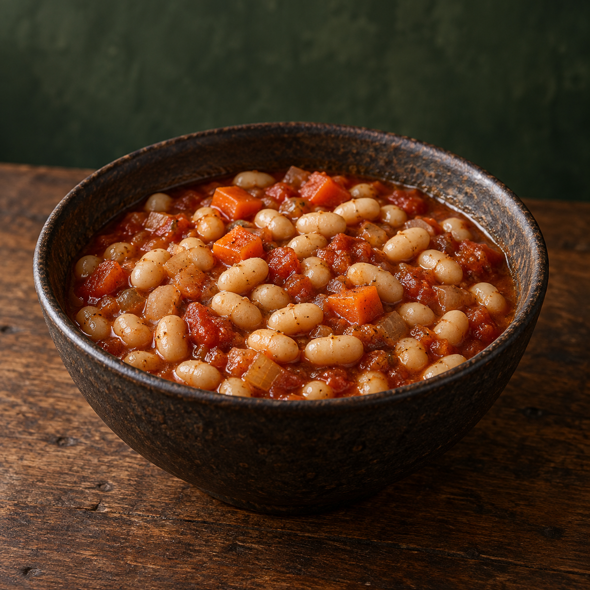 Organic haricot bean and vegetable stew