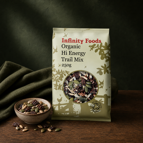 Infinity Foods Organic Hi Energy Trail Mix — packaging