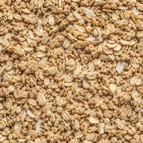 Extreme close-up of Infinity Foods organic oat granola base