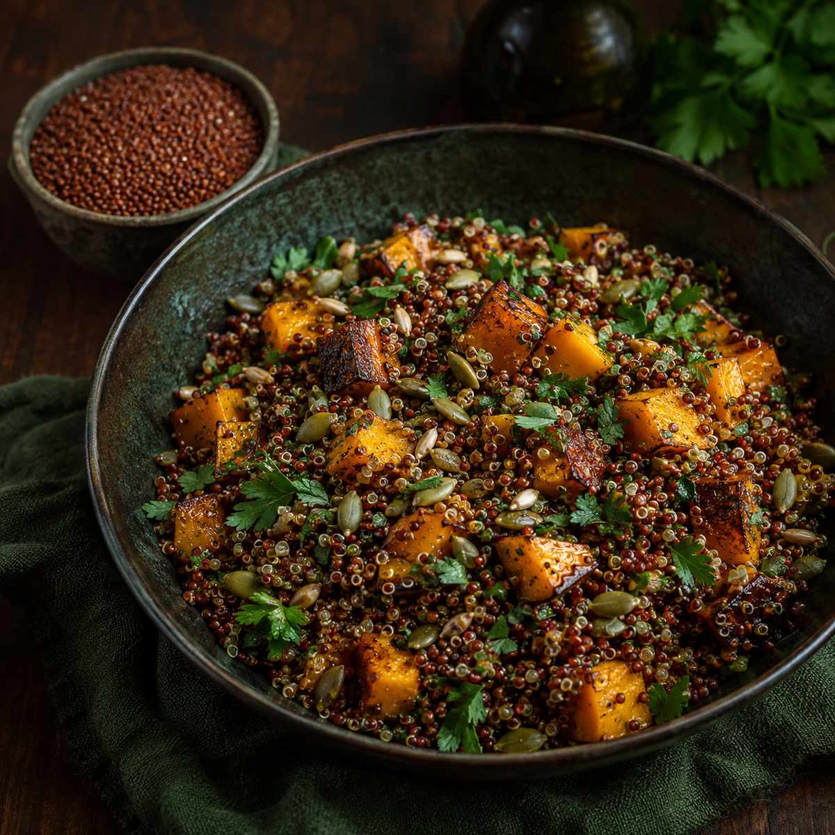 Organic red quinoa grain recipe idea