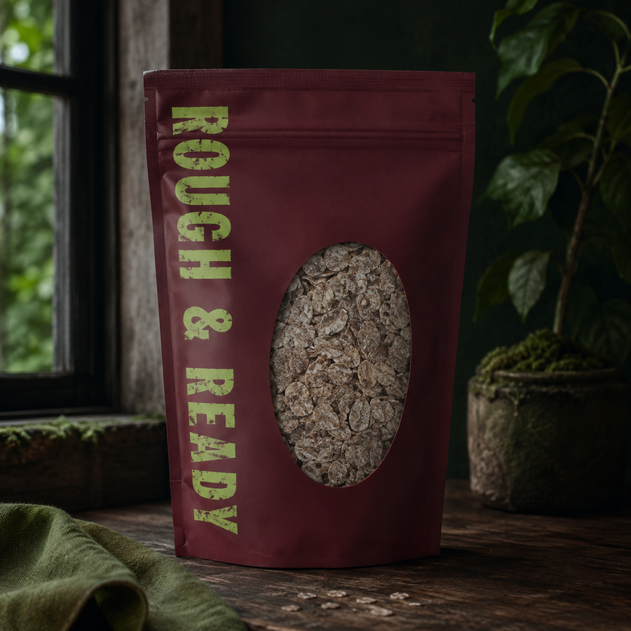 Organic rye flakes in Rough and Ready pouch