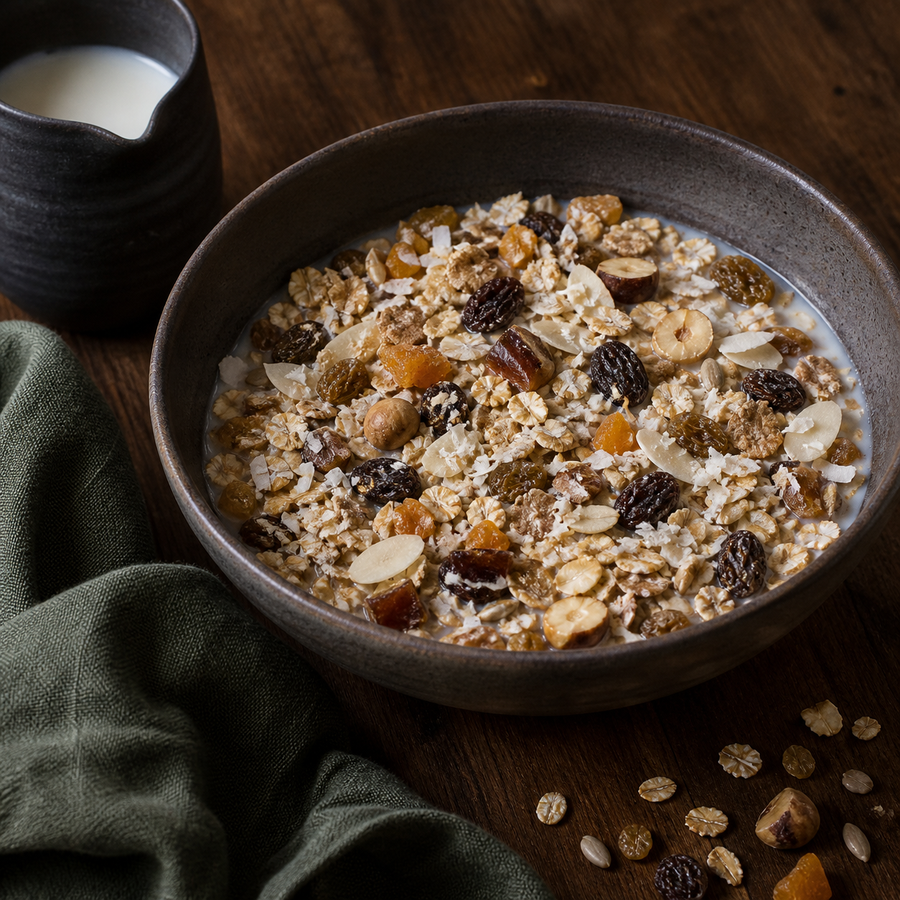 Infinity Foods Organic Super Muesli served with milk