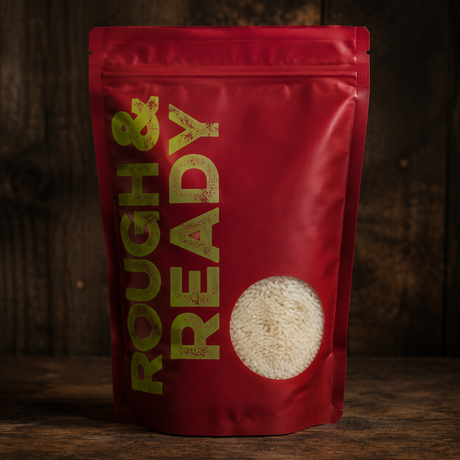 Rough & Ready pouch with jasmine rice window