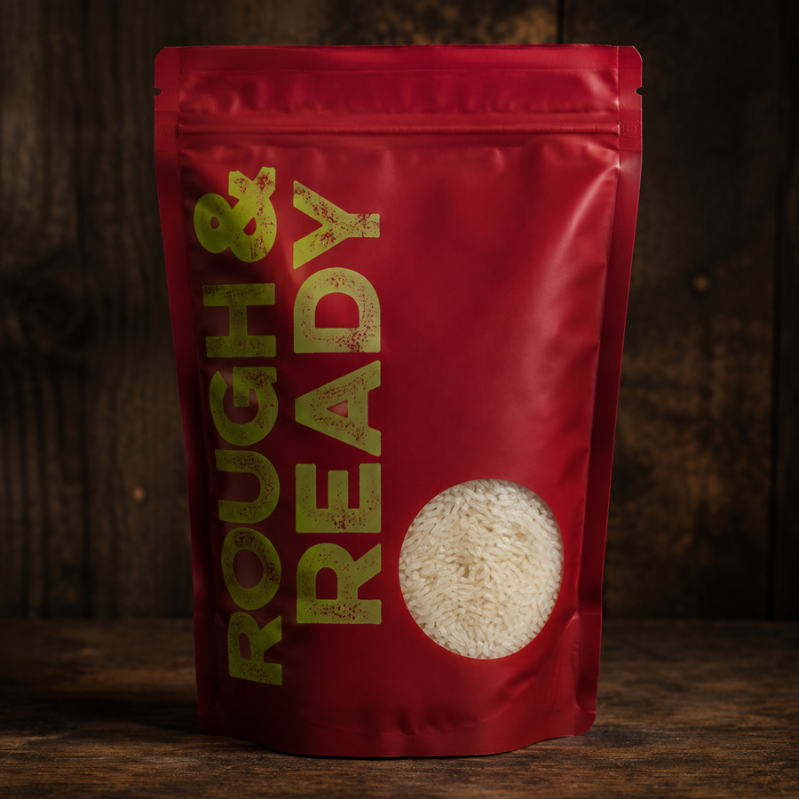 Rough & Ready pouch with jasmine rice window