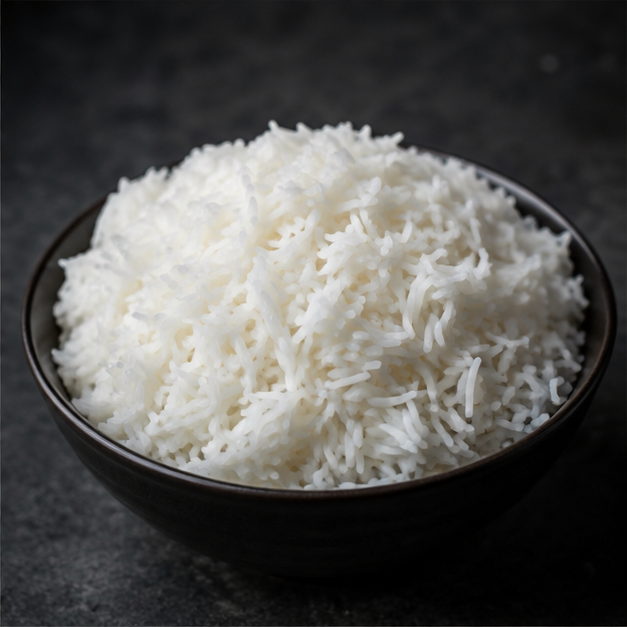 Cooked organic jasmine rice serving