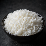 Cooked organic jasmine rice serving