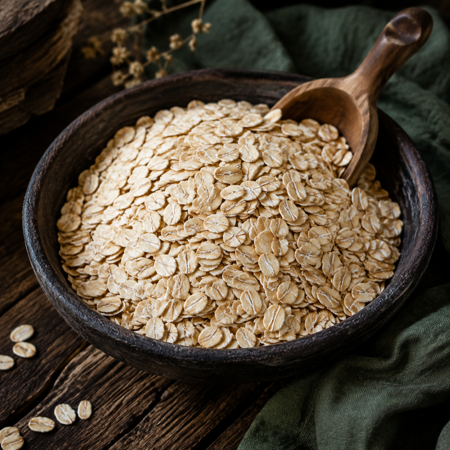 Organic jumbo oats in a serving bowl