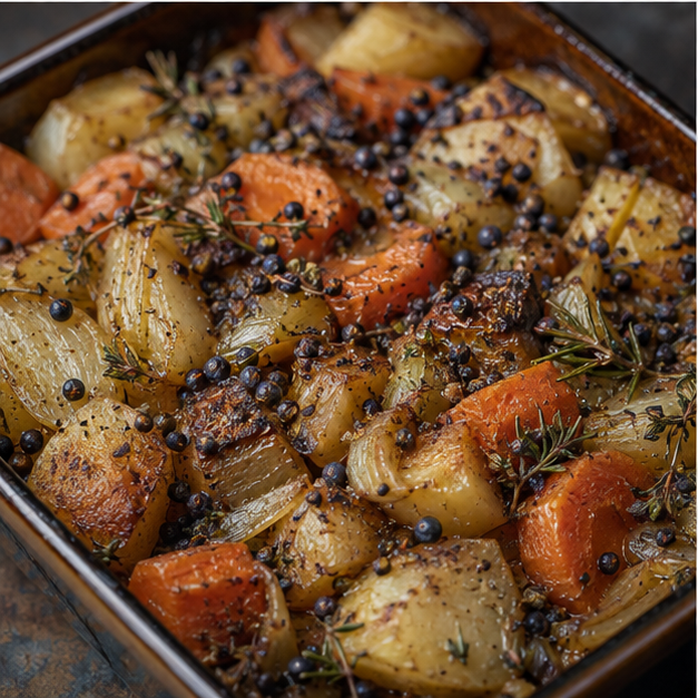 Juniper berry vegetable casserole