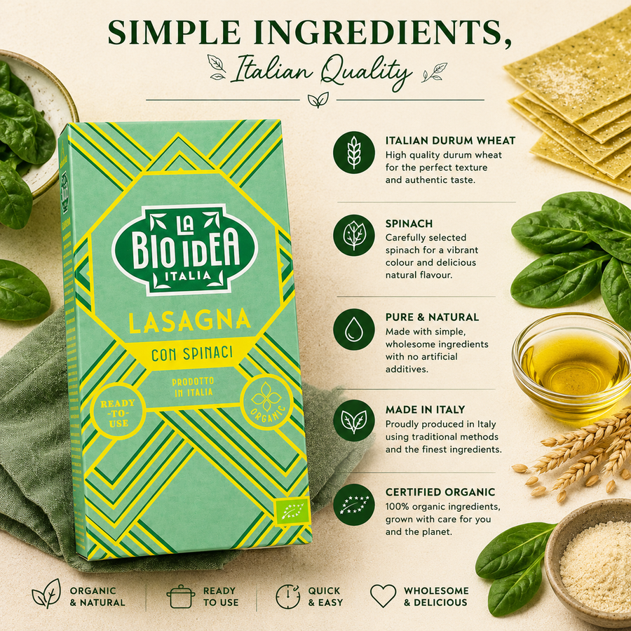 La Bio-Idea Organic Spinach Lasagne simple ingredients and Italian quality