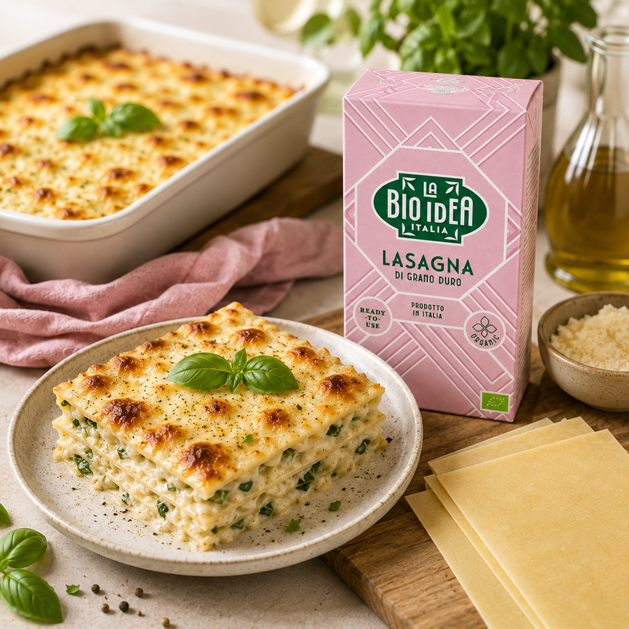 La Bio-Idea Organic White Lasagne lifestyle serving image