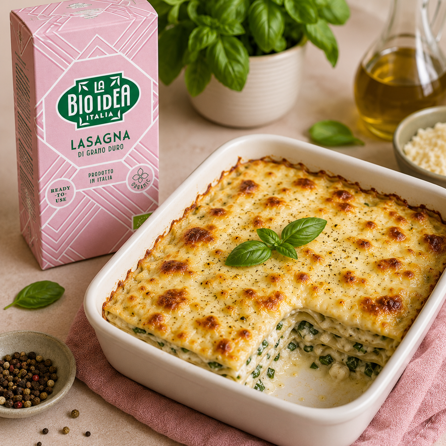 La Bio-Idea Organic White Lasagne lifestyle serving image
