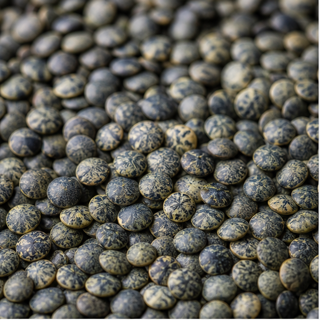 Organic French type lentils extreme close-up