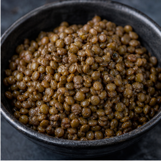 Cooked organic French lentils