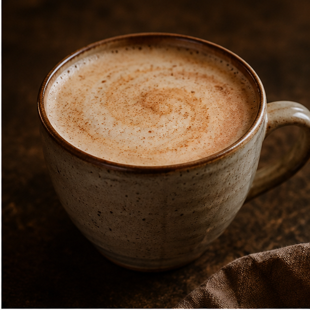 Hot organic chai latte serving