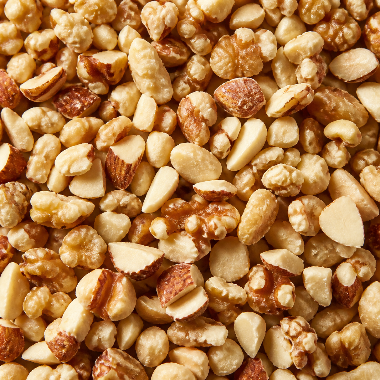 Extreme close-up of mixed chopped nuts