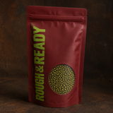 Rough & Ready pouch with mung beans window