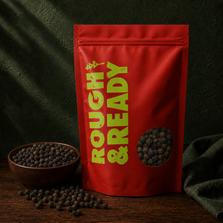 Rough and Ready Organic Black Peppercorns pouch