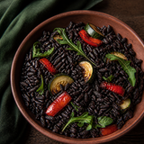 Organic black rice bowl with roasted vegetables