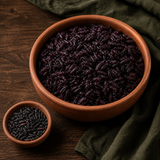 Cooked organic black rice serving suggestion