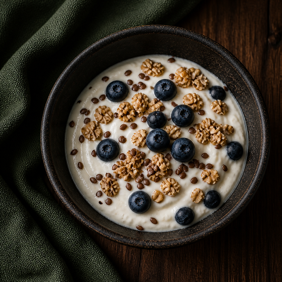 Organic Brown Flaxseed served with yoghurt