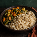 Organic brown rice with vegetable curry