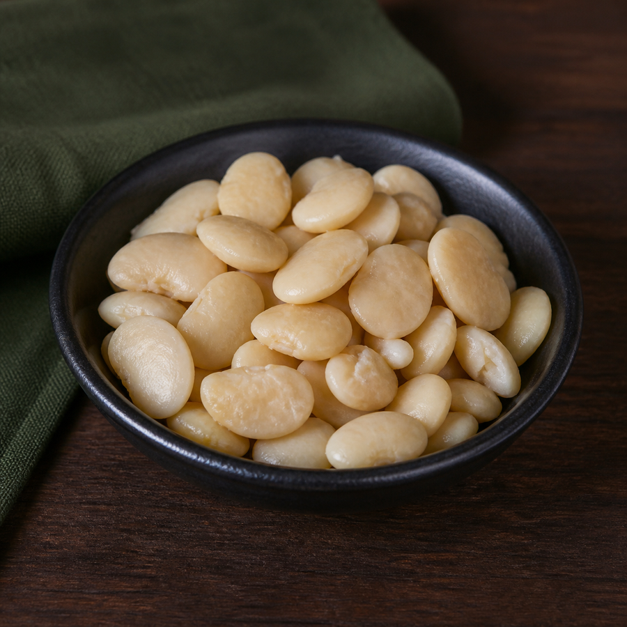 Cooked organic butter beans serving