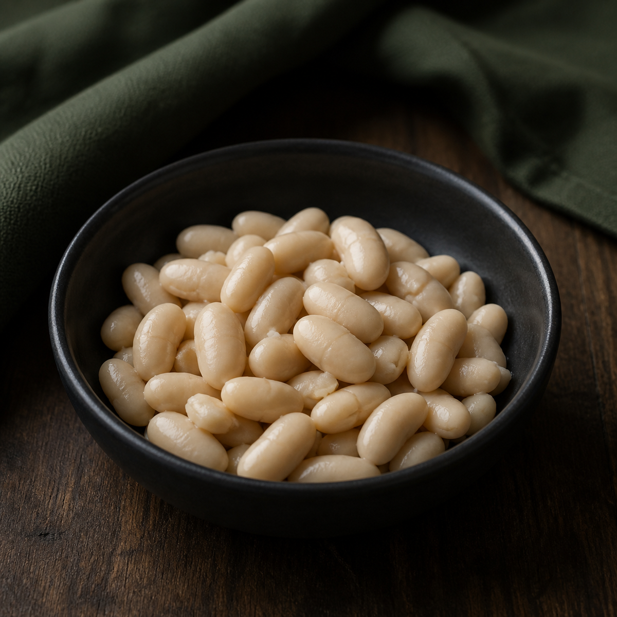 Cooked organic cannellini beans serving