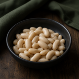 Cooked organic cannellini beans serving