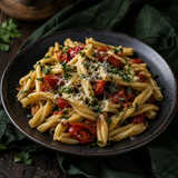 Organic caserecce pasta twists with olive oil herbs and tomatoes