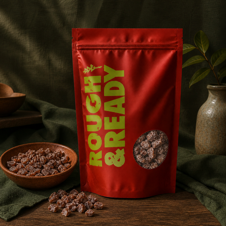 Organic chopped dates in Rough & Ready resealable pouch