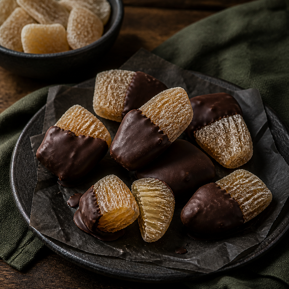 Dark chocolate-dipped Organic Crystallised Ginger