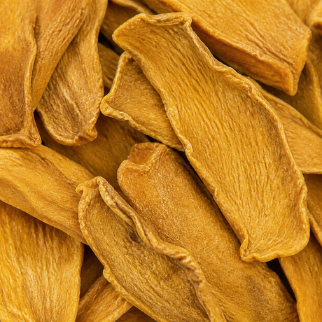 Extreme close-up of organic dried mango slices