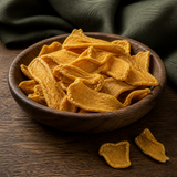 Organic dried mango slices serving suggestion