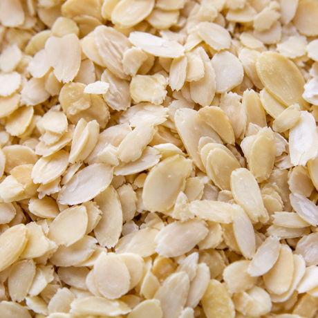 Extreme close-up of Organic Flaked Almonds