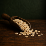 Organic gluten free jumbo oats in a walnut scoop