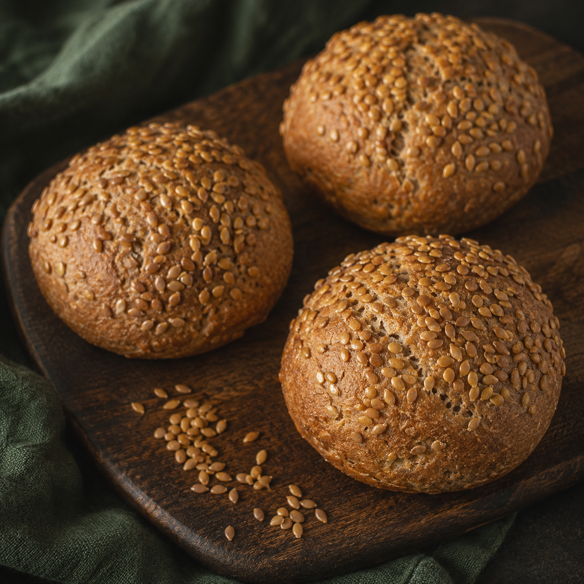 Organic golden flaxseed bread rolls