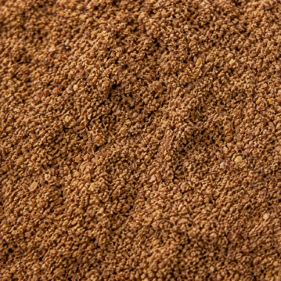 Extreme close-up of organic ground brown flaxseed