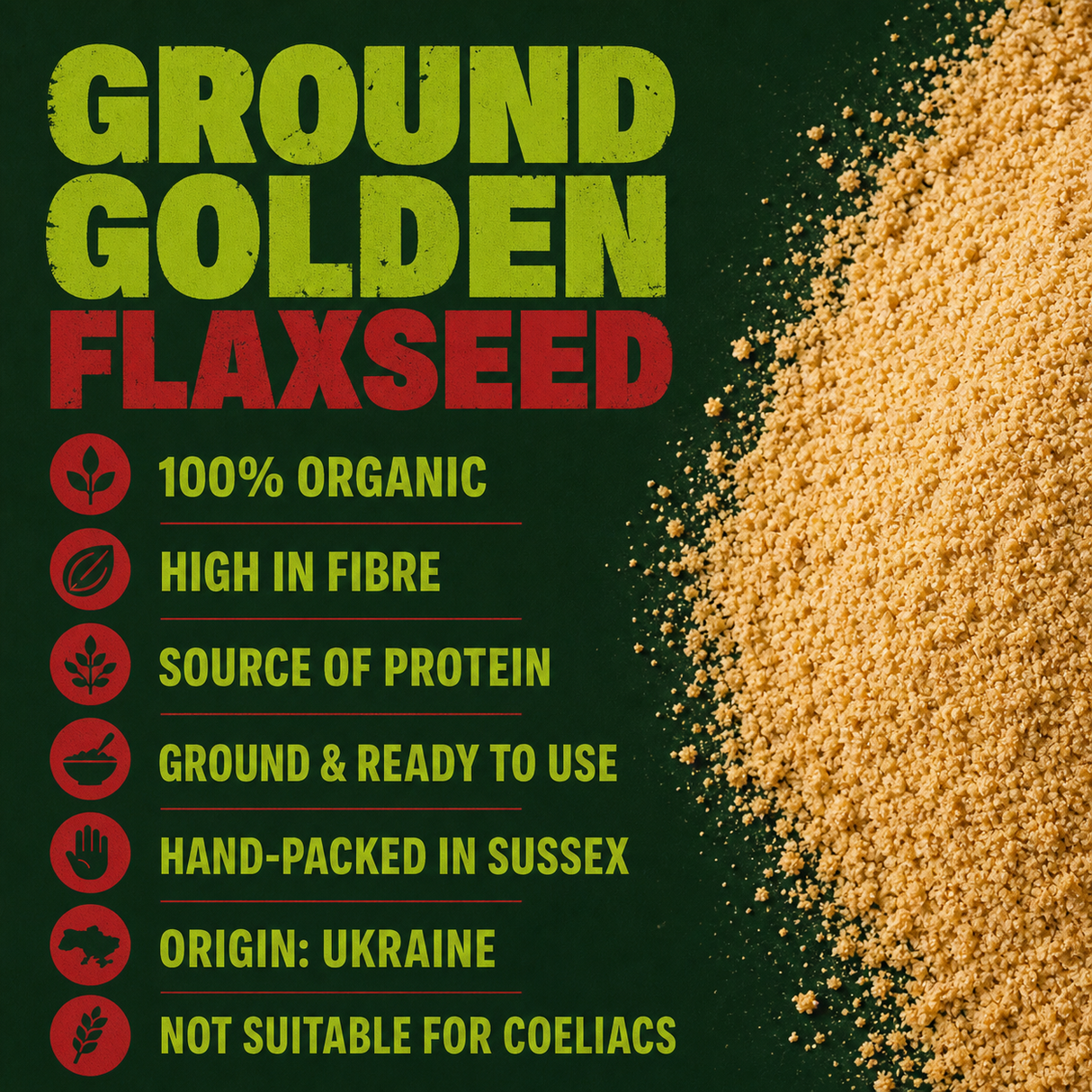 Organic Ground Golden Flaxseed benefits and origin information