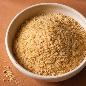Close-up of organic ground golden flaxseed meal