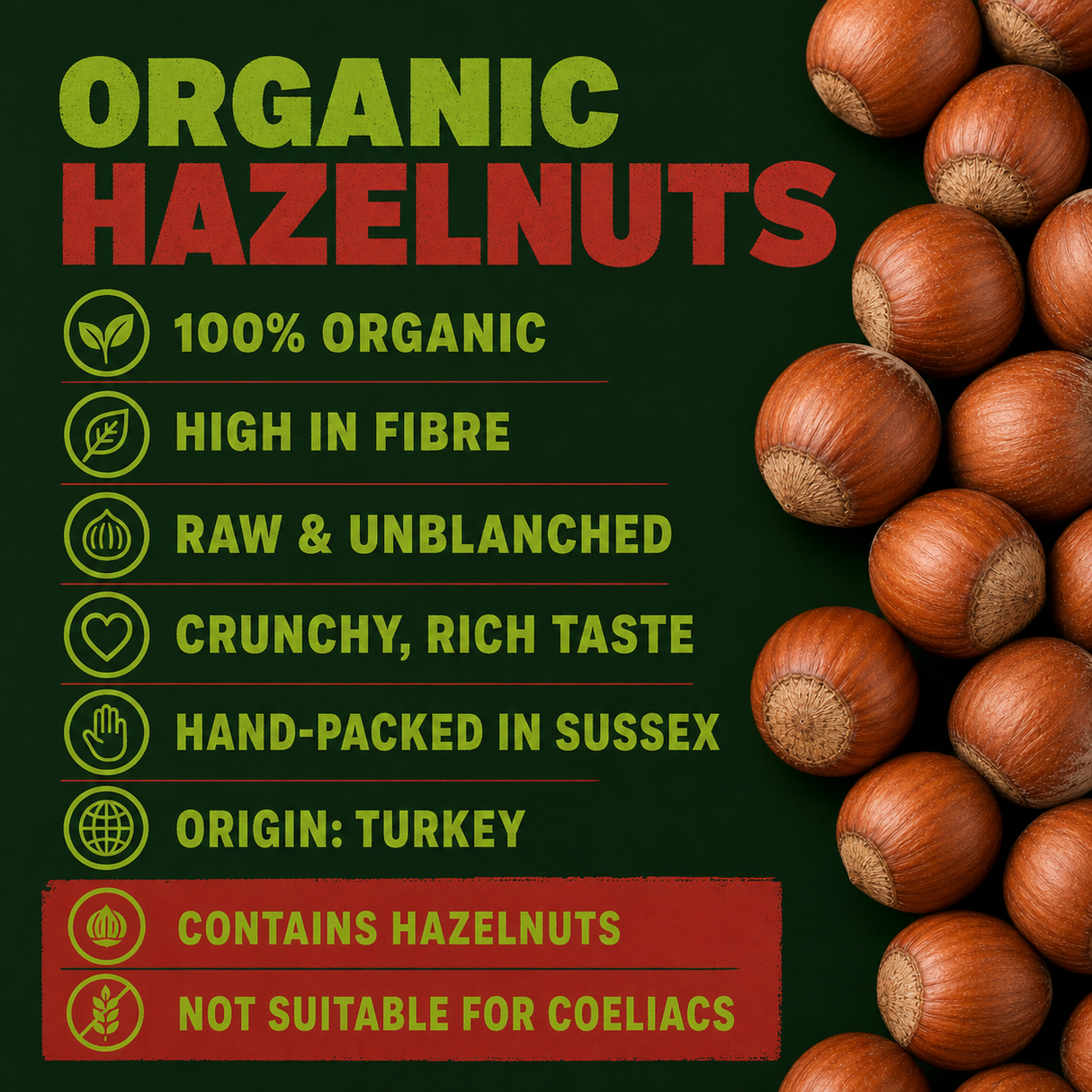 Organic Hazelnuts benefits, origin and allergen information